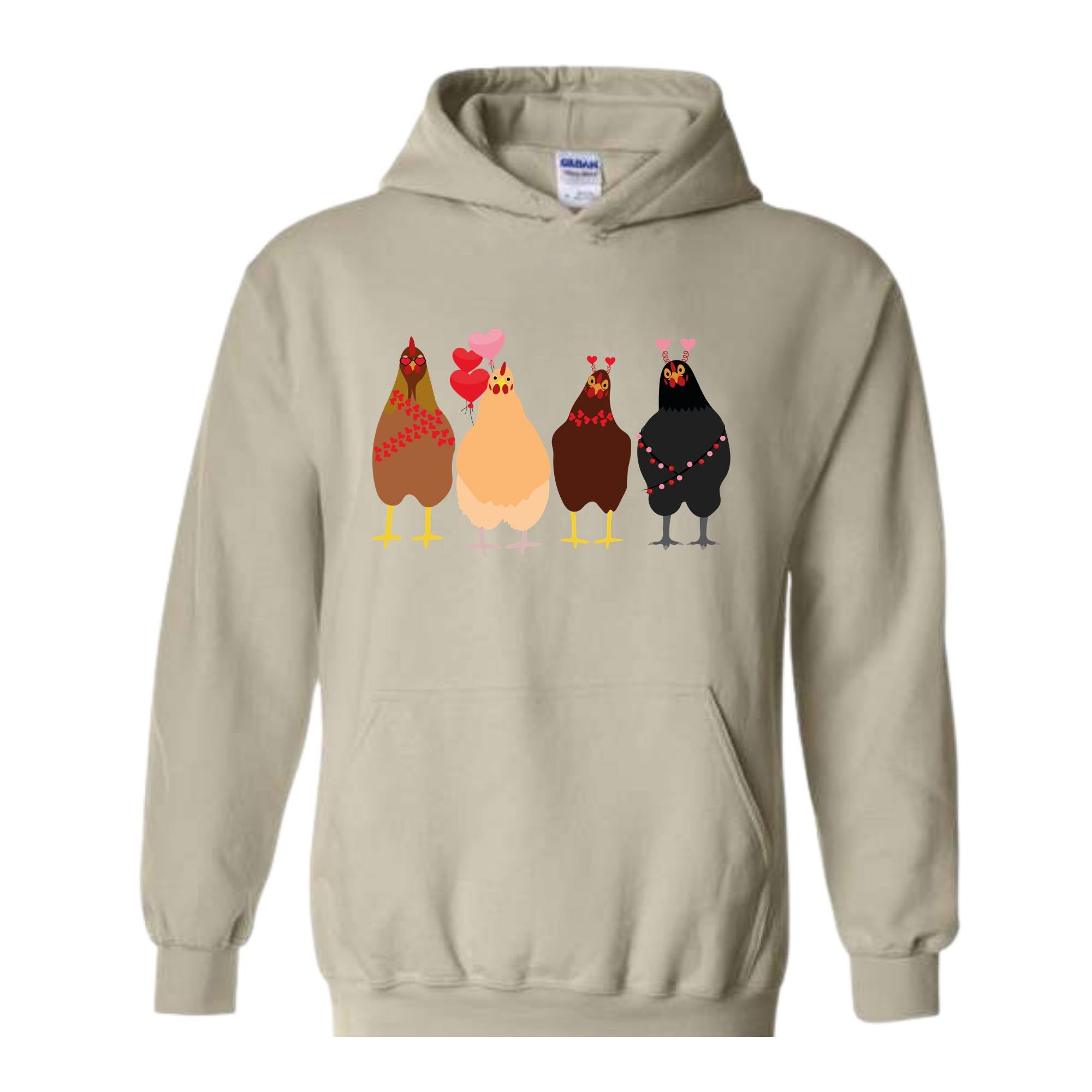 Сute Valentine Chickens Hoodie , Valentine Farm Animals Sweatshirt, Valentine day , Funny Valentine , Valentine Sweatshirt