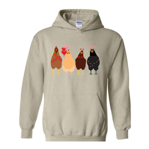 Сute Valentine Chickens Hoodie , Valentine Farm Animals Sweatshirt, Valentine day , Funny Valentine , Valentine Sweatshirt