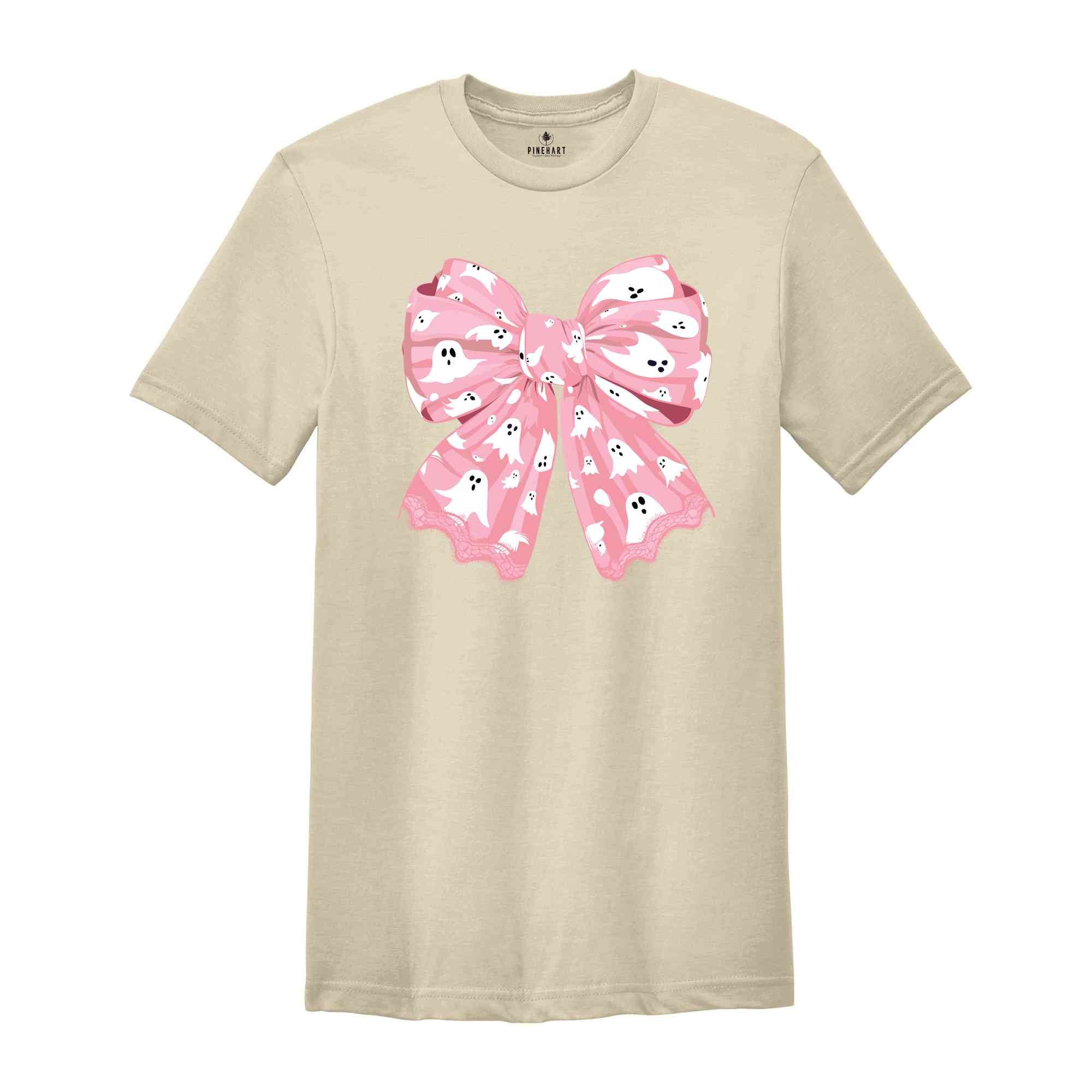 Coquette Pink Bow Ghost Shirt, Pink Coquette Halloween Shirt, Pink Spooky Vibes Shirt, Halloween Shirt, Cute Ghost Shirt, Coquette Shirt