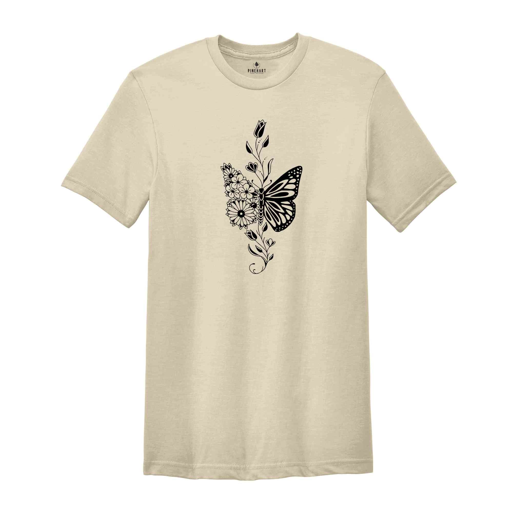 Floral Schmetterling shirt, Nature Tier Liebhaber Tshirt, Selbstliebe Minimalistisches Asthetisches Shirt