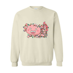 Cute Axolotl Christmas Lights Sweatshirt, Axolotl Lover Sweater, Santa Axolotl Sweatshirt, Axolotl Holiday Sweatshirt