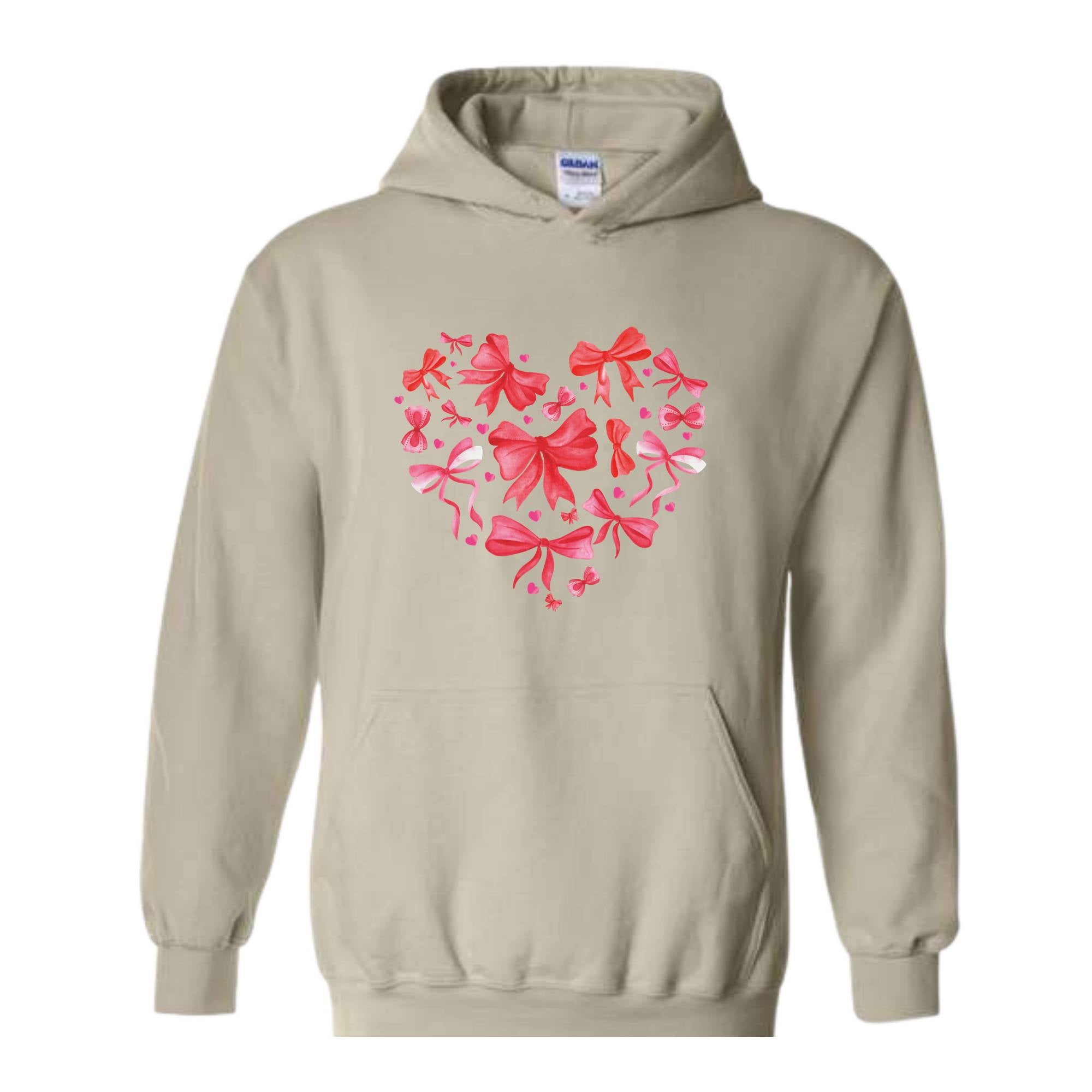 Coquette Valentine Heart Hoodie, Valentine Hoodie, Valentines Day Gift, Valentine Bow Sweatshirt, Pink Valentine Sweater