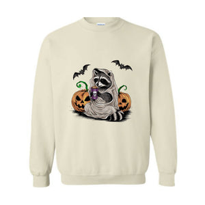 Halloween Sweatshirt, Cute Raccoon Ghost T-Shirt, Retro Halloween Shirts, Spooky Season Gift, Raccoon Halloween Shirt, Pumpkin Fall Shirt