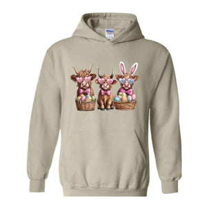 Cow Easter Hoodie, Easter Heifer Easter Sweatshirt, Easter Farm Animal Tee, Easter Day Gift, Highland Cow Crewneck, Easter Cute Cow Shirt