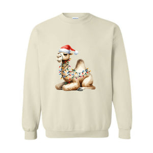 Camel Christmas Sweatshirt, Christmas Sweater, Camel Sweatshirt, Camel Lover Gifts, Camel Christmas Lights Hoodie, Camel Sweatshirt