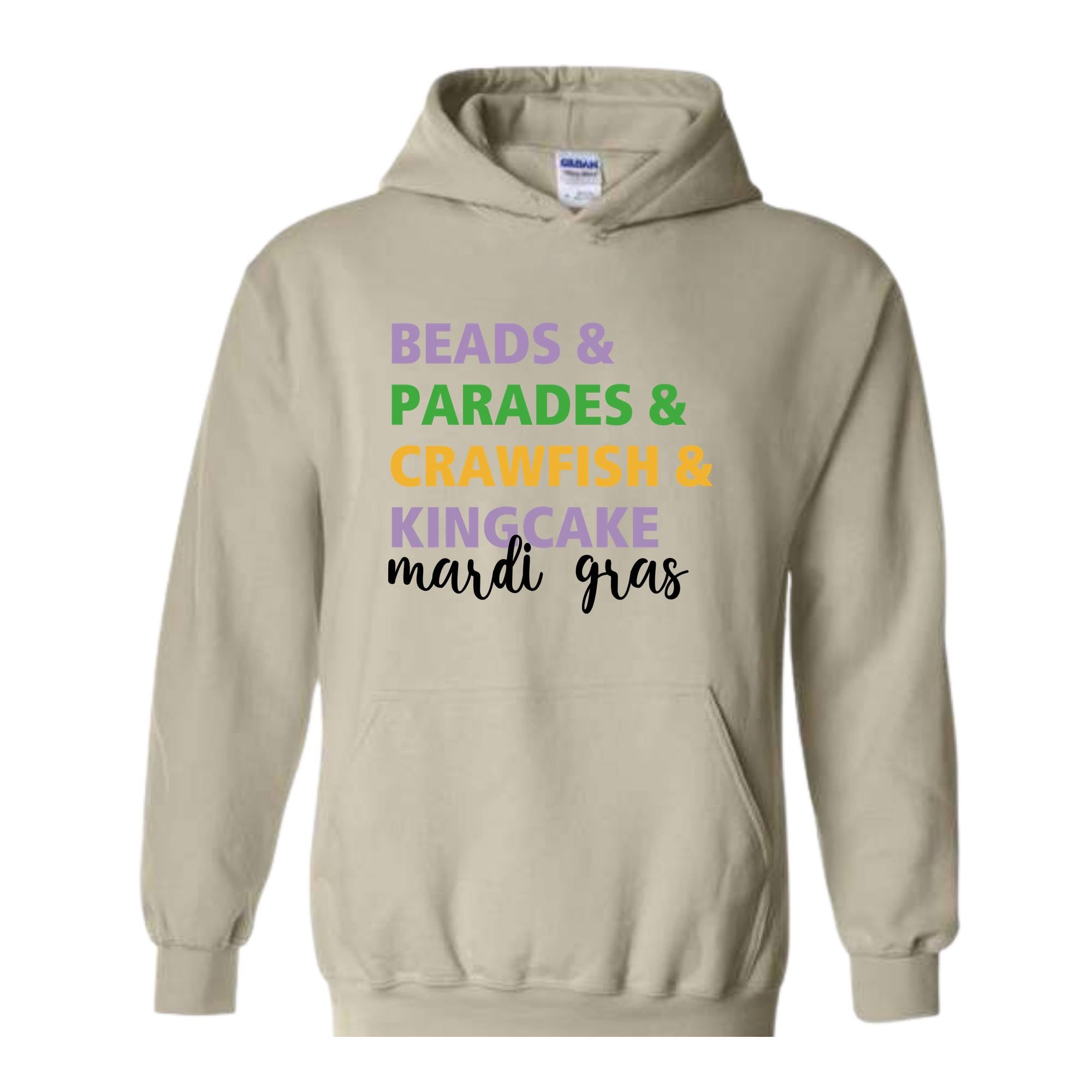 Beads Parades Crawfish Kingcake Mardi Grags Sweatshirt, Trendy Mardi Gras Carnival Hoodie, Funny Shenanigans Hoodie, Cute Parade Hoodie