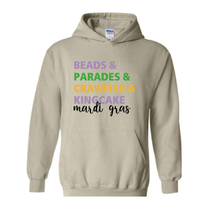 Beads Parades Crawfish Kingcake Mardi Grags Sweatshirt, Trendy Mardi Gras Carnival Hoodie, Funny Shenanigans Hoodie, Cute Parade Hoodie