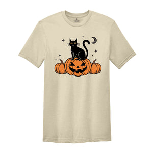 Black Cat on Pumpkin Shirt, Halloween Shirt, Fall Shirts, Spooky Season Shirt, Halloween Shirt, Black Cat Shirt