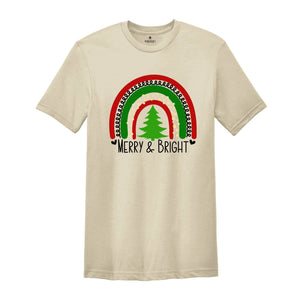 Merry Bright Rainbow Shirt, Rainbow Christmas Shirt, Holiday Xmas Shirt, Christmas Shirt For Women, Women Christmas Shirt, Merry Bright