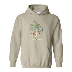 Christmas Palm Tree Hoodie, Tropical Christmas Hoodie, Aloha Christmas Sweater, Holiday Beach Hoodie