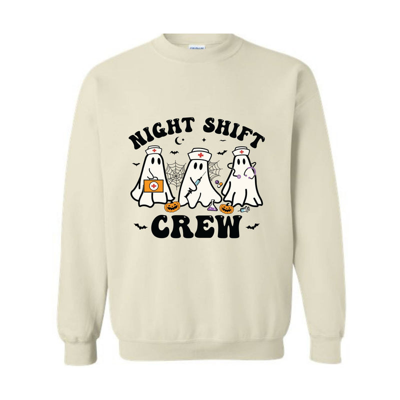 Night Shift Crew Sweatshirt, Halloween Nurse Sweat, Retro Spooky Nurse Sweater, Halloween Gifts For Registered Nurse