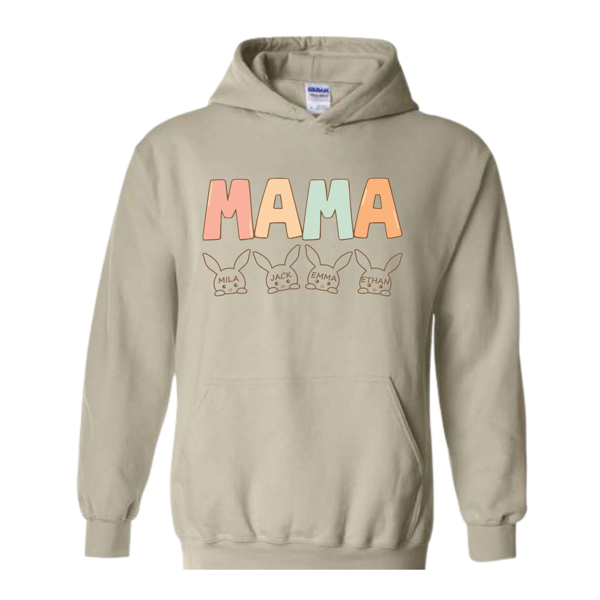 Custom Mama Easter Hoodie , Mama Hoodie With Kids Names, Happy Easter Hoodie , Personalized Easter Day Hoodie