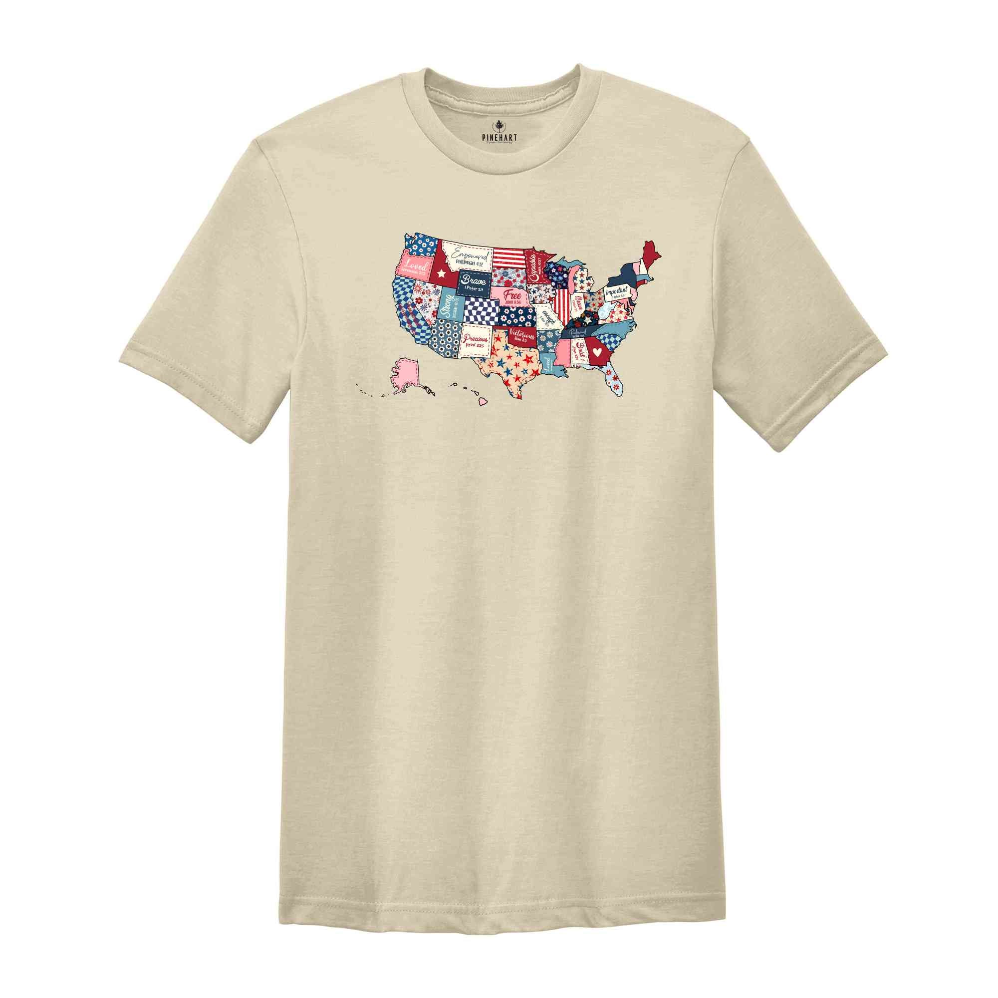 Retro America Map Shirt, USA Shirt, Bible Verse Shirt, Independence Day Shirt, 4th Of July Shirt, Christian Shirt, Religious Shirt