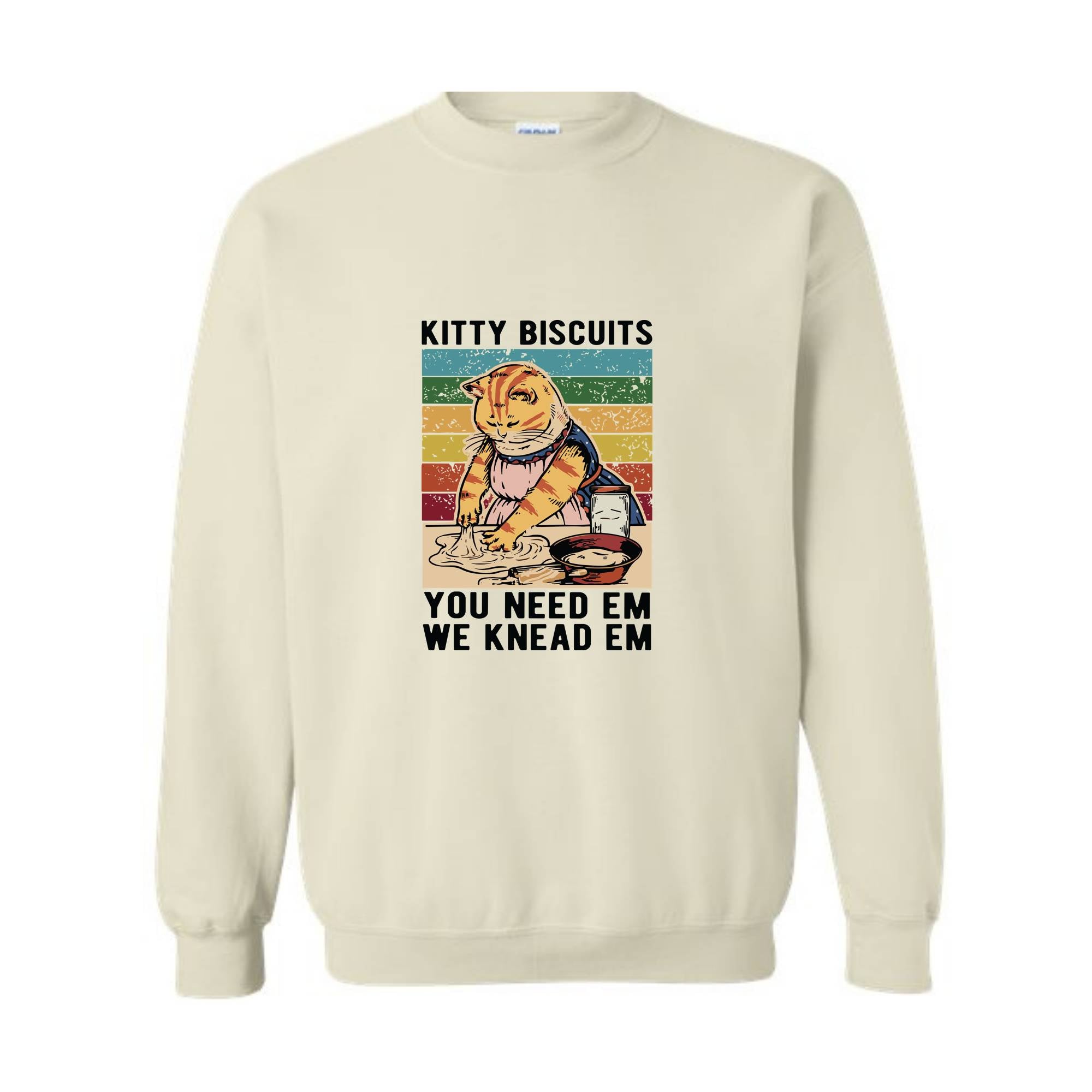 Kitty Biscuits You Need Em We Knead Em Sweatshirt, Cat Making Biscuits Vintage Christmas , Funny Cat Sweatshirt