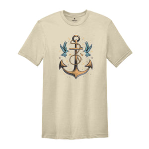 Anchor Birds Shirt, Gift for Sailor, Nautical Shirt, Captain Shirt, Summer T-Shirt, Sailor Shirt, Beach Shirt, Marina Shirt