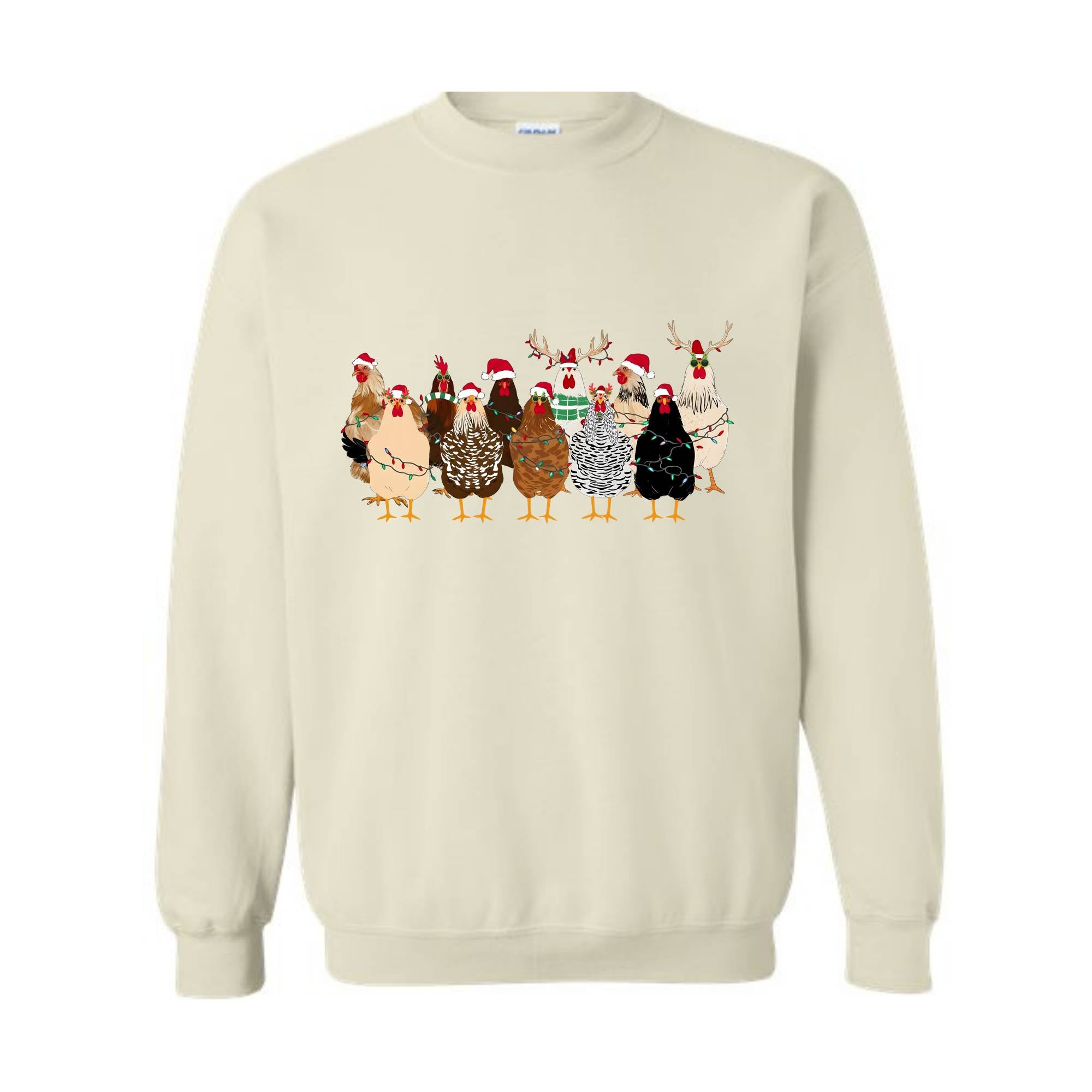 Сute Christmas Chickens Sweatshirt, Christmas Farm Animals Sweat, Chicken Sweater, Christmas Holiday Gifts