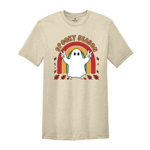 Spooky Season Shirt, Retro Halloween Shirt, Cute Ghost Shirt, Fall Rainbow Shirt, Autumn Shirt, Halloween Women's Shirt