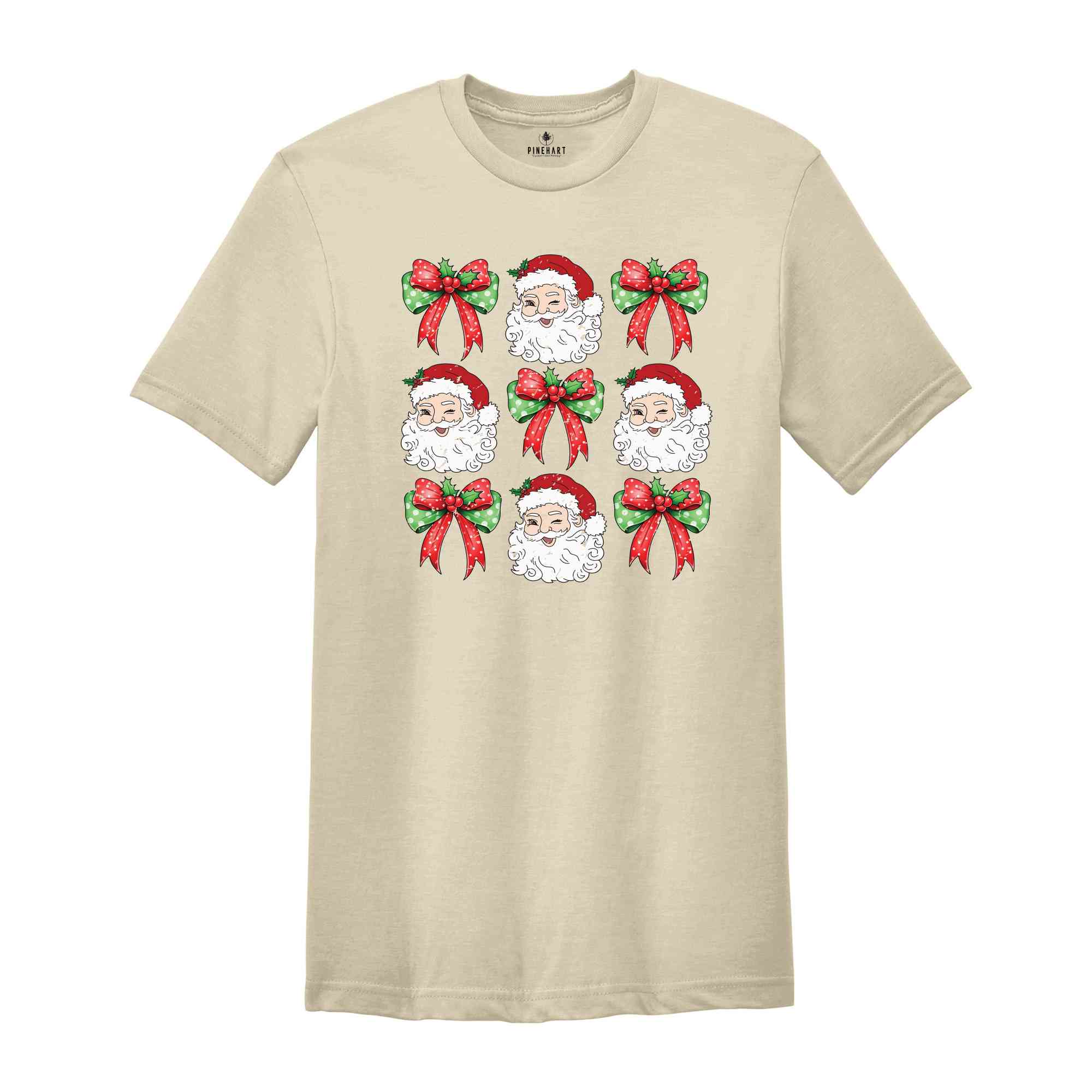 Coquette Christmas Bow Shirt, Santa Face Shirt, Candy Cane Shirt, Cute Christmas Shirt, Christmas Gift, Santa Shirt, Xmas Shirt