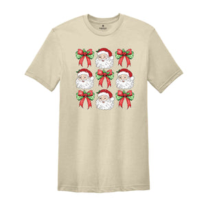 Coquette Christmas Bow Shirt, Santa Face Shirt, Candy Cane Shirt, Cute Christmas Shirt, Christmas Gift, Santa Shirt, Xmas Shirt