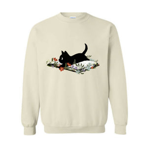 Cute Book Cat Sweatshirt, Floral Cat Bookish Sweatshirt, Gift For Cat Lovers, Cat Mom Hoodie, Bookish Cat Sweater