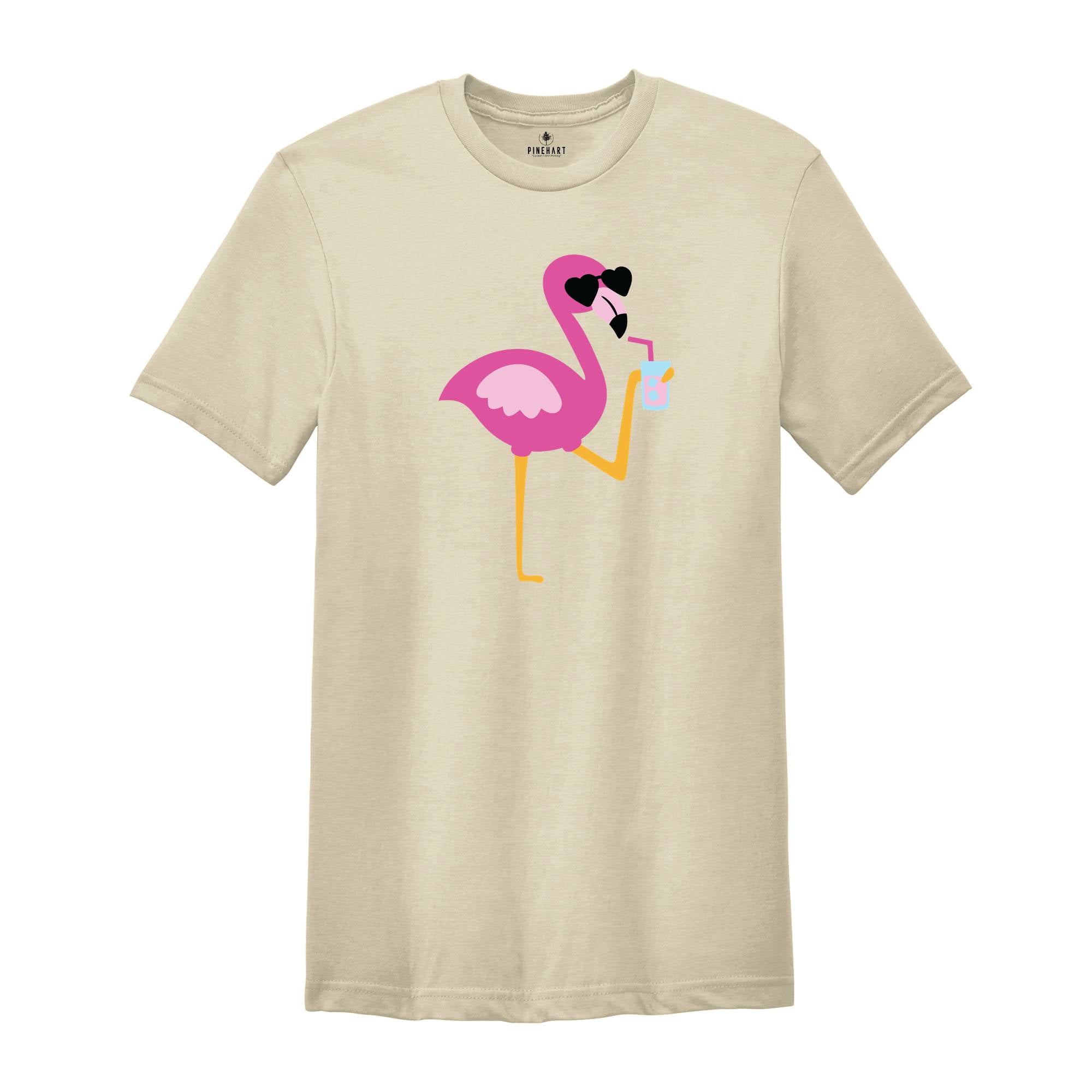 Flamingo With Drink Shirt, Summertime Shirt, Flamingo Lover, Vacation Shirt, Flamingo Shirt, Women's Shirt, Beach Shirt, Girls Trip Shirt