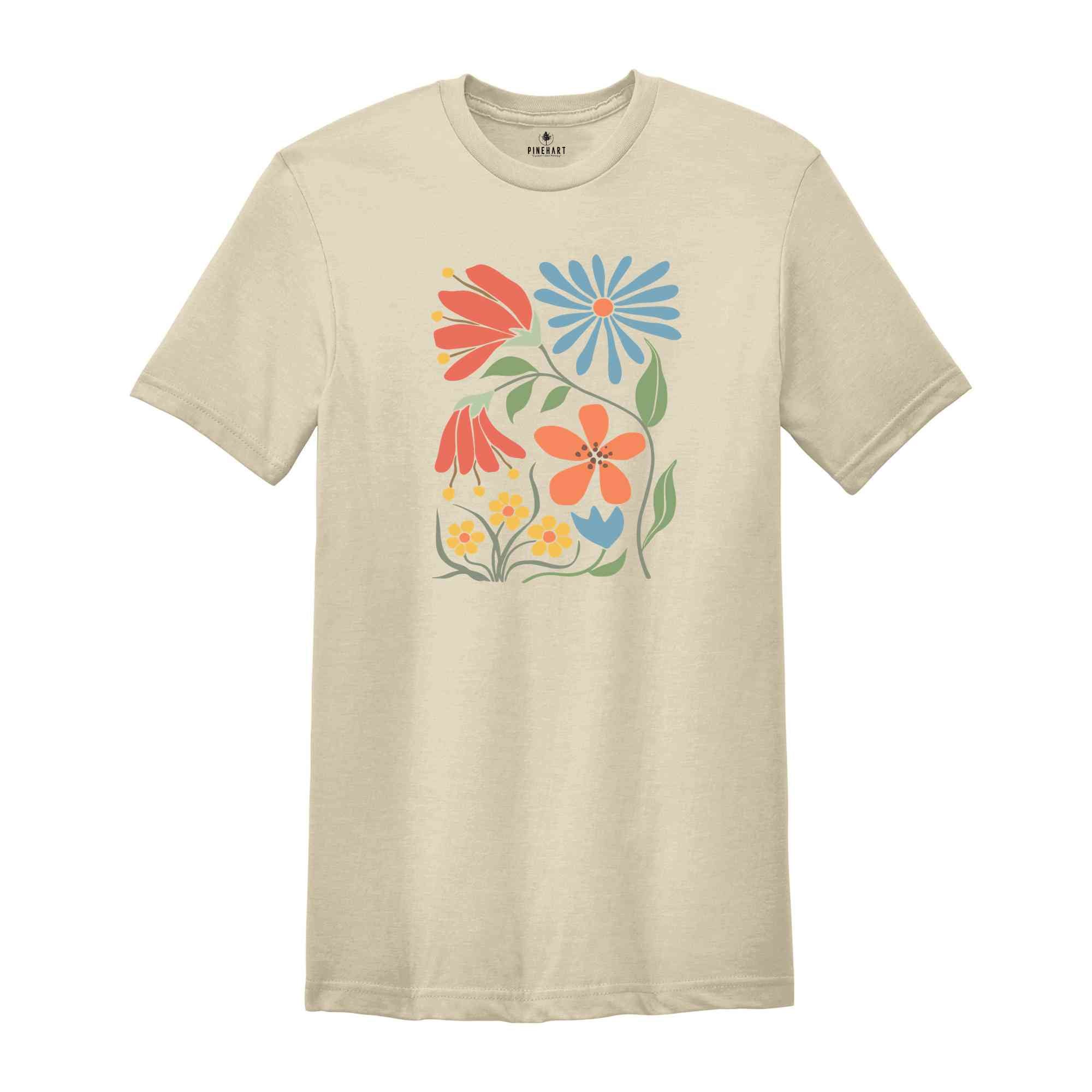 Boho Retro Flowers Tee, Boho Floral Tee, Spring Break Shirt, Summer Tee, Flowers Shirt, Gardener Gifts