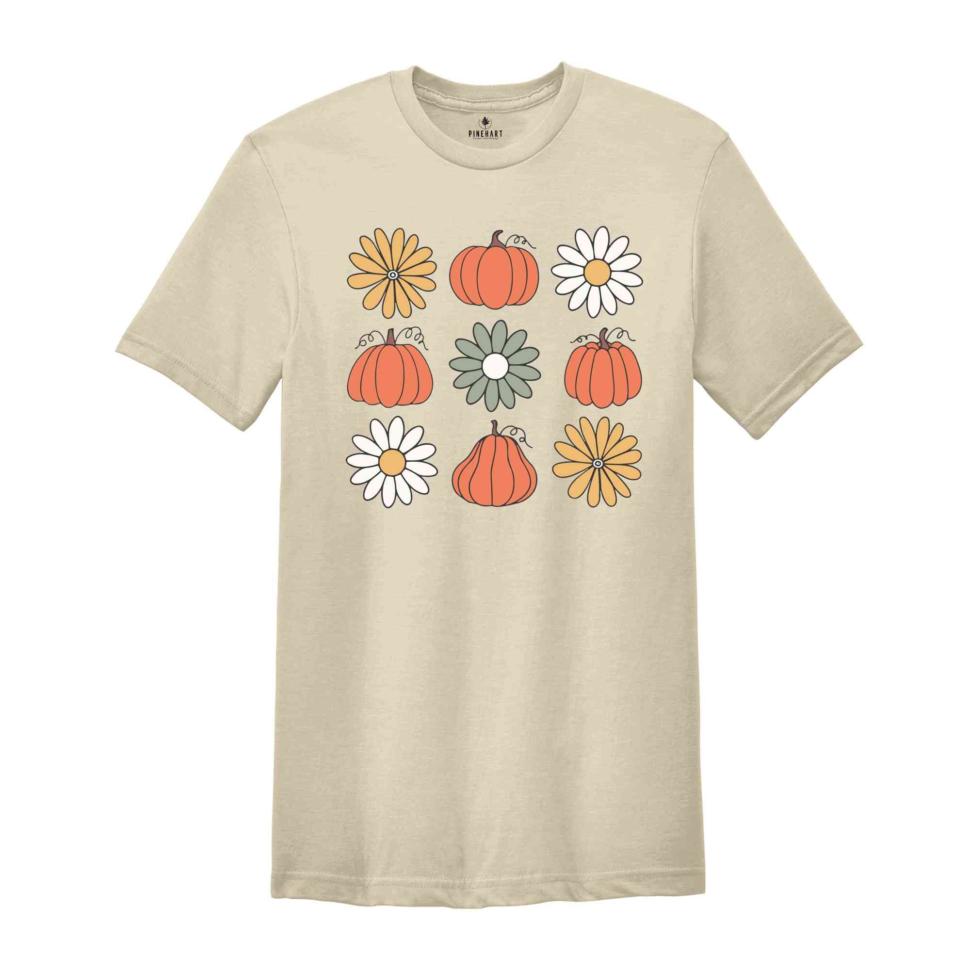 Pumpkins Flowers Halloween Shirt, Vintage Floral Pumpkins Shirt, Retro Pumpkin Shirt, Fall Shirt, Halloween Shirt, Retro Halloween Shirt