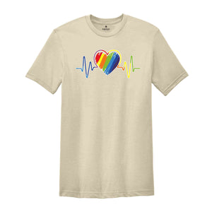 Pride Heart Shirt, Colored Heartbeat Tee, LGBTQ+ Heart T-Shirt, Pride Month, Love is Love Tee, Cute Pride Shirt, Bisexual T-Shirt