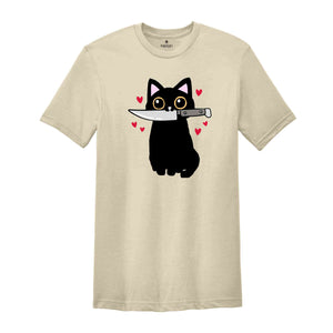 Black Cat With Knife Shirt, Funny Black Cat Shirt, Funny Cat Gift, Cat Lover Shirt, Murderous Cat Tee, Funny Black Tshirt