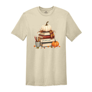 Fall Pumpkin Shirt, Thanksgiving T-Shirt, Book Lover Shirt, Autumn Tee, Pumpkin Lover Shirt, Bookish Tee, Fall Women's Tee