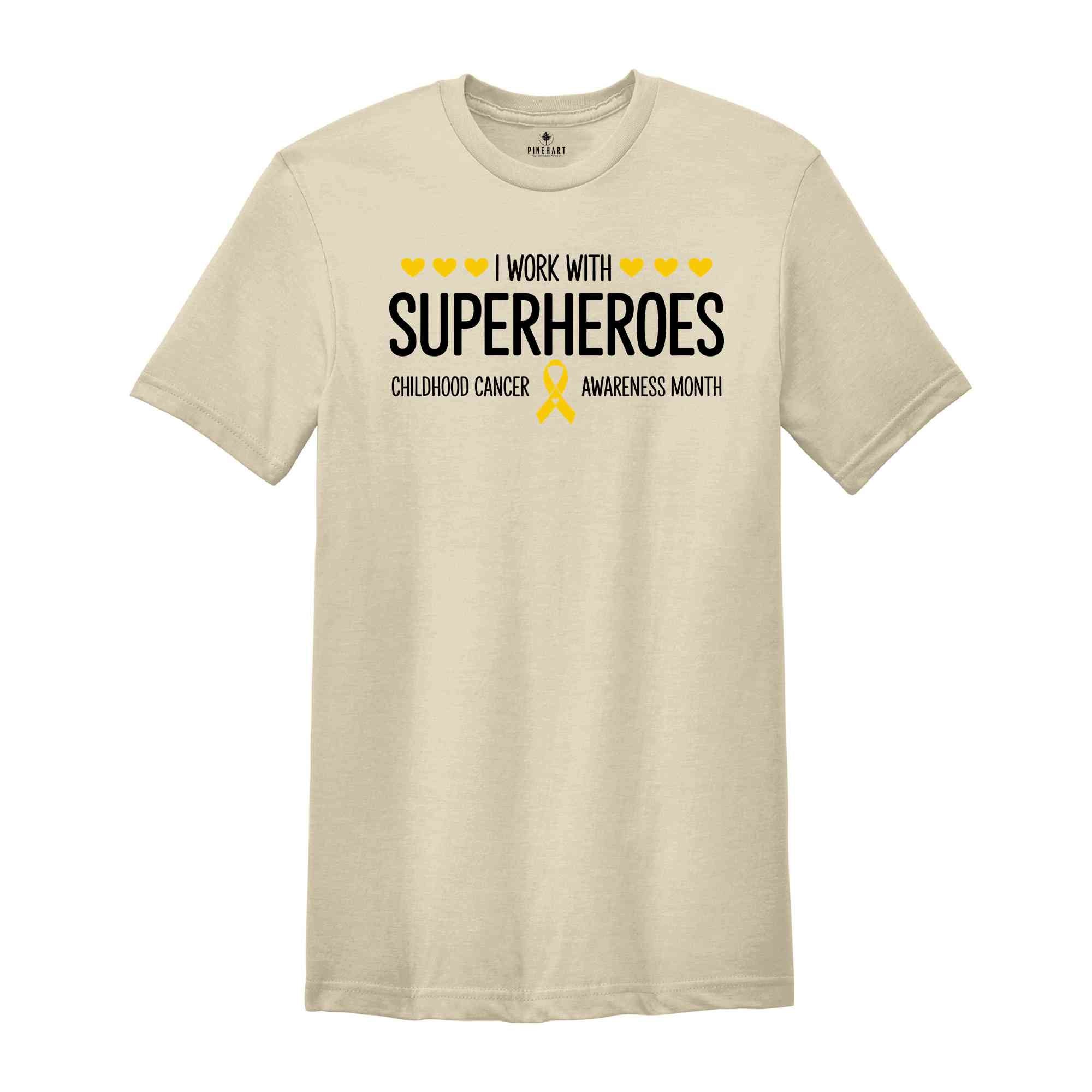 I Work With Superheroes Shirt, Childhood Cancer Awareness Month Shirt, Child Cancer Shirt, Childhood Cancer Awareness, Gold Ribbon Shirt