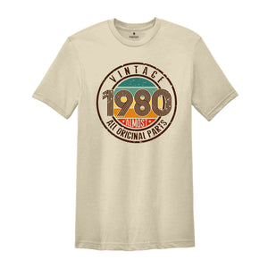 Vintage 1980 All Original Parts Shirt, 44th Birthday Shirt, 1980 Birthday Shirt, Retro 44th Birthday TShirt, 44 Years Birthday Shirt