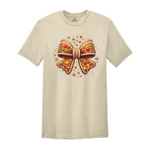 Christmas Gingerbread Cookies Bow Shirt, Christmas Bow Shirt, Coquette Christmas Shirt, Christmas Gift, Cookies Bow Shirt, Coquette Shirt