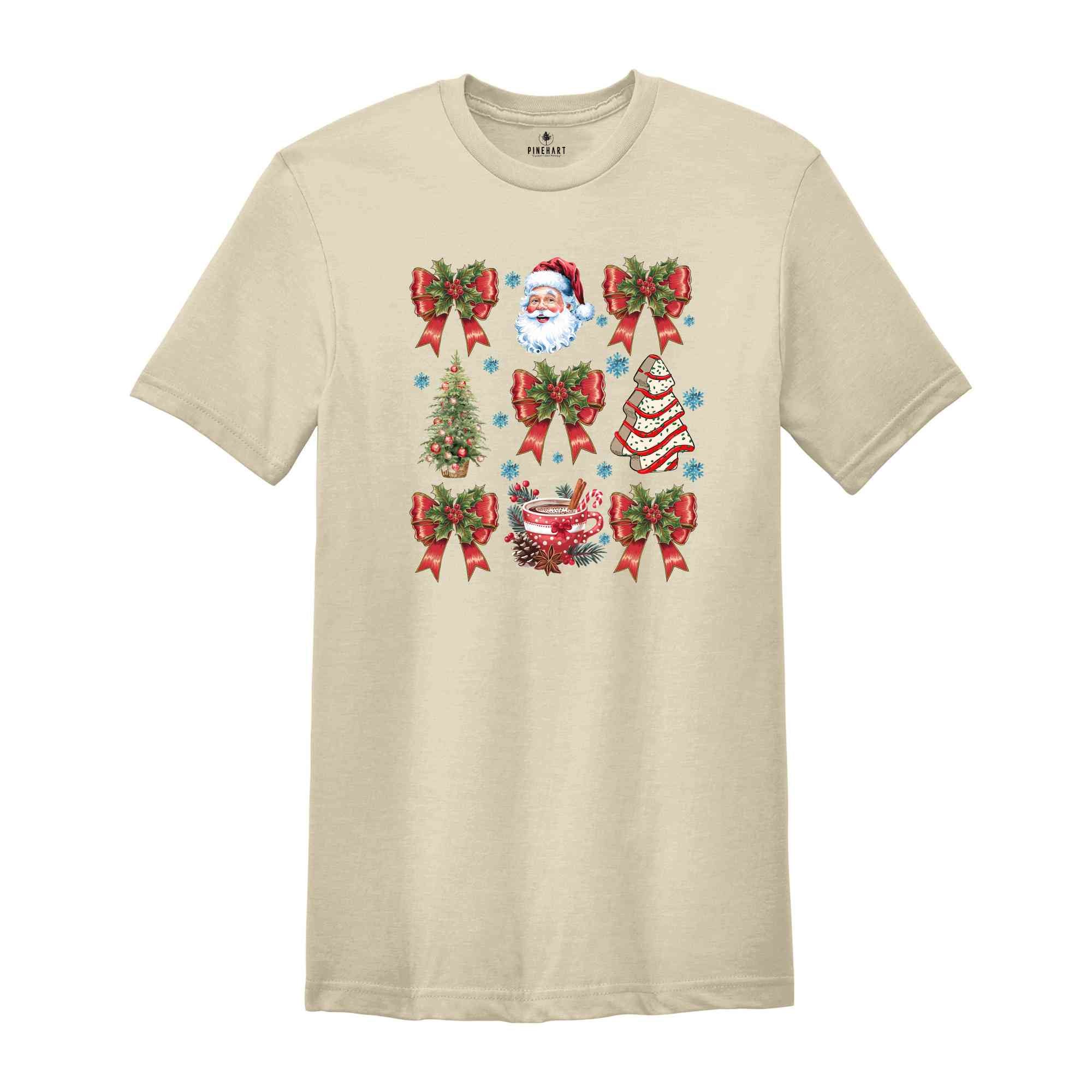 Christmas Coquette Bow Shirt, Cute Xmas T-Shirt, Cute Red Ribbon Santa Tee, Retro Holiday Shirt, Christmas Gift