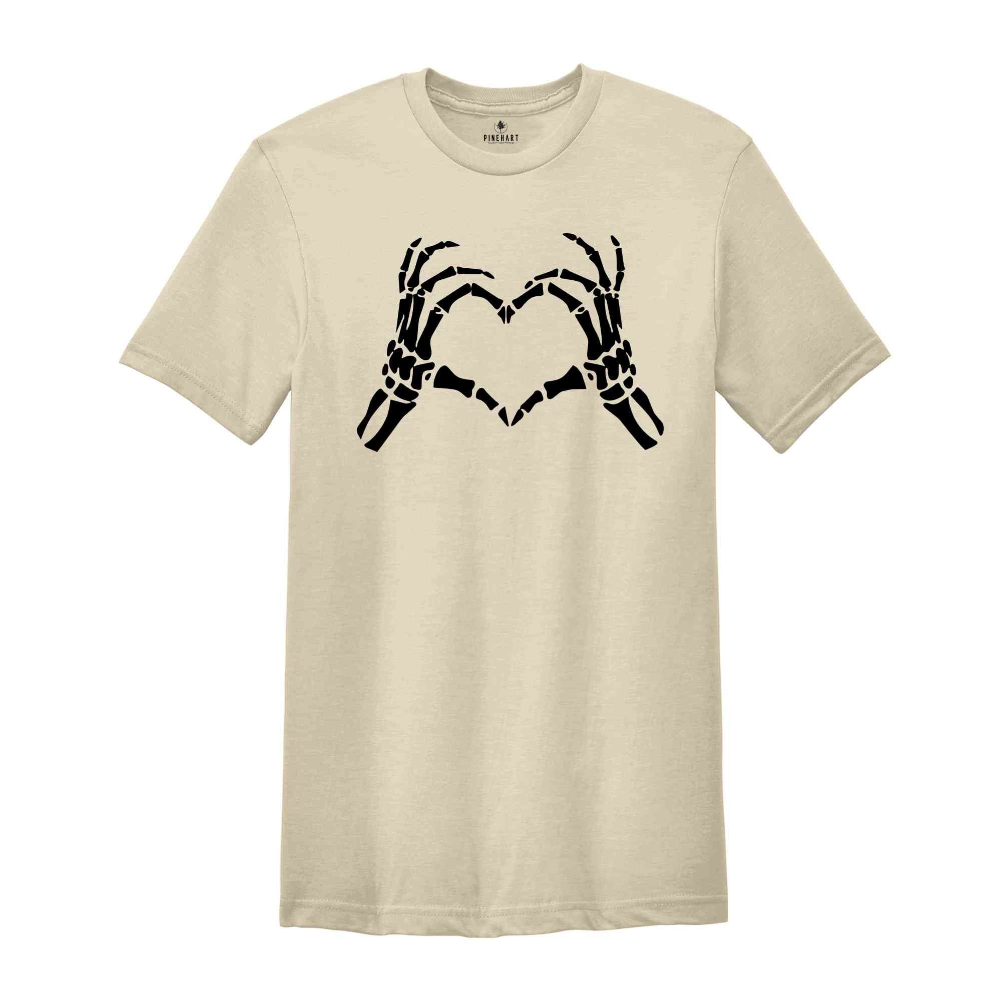 Skeleton Hand Making Heart Shirt, Spooky Halloween Heart Shirt, Scary Halloween Skeleton Shirt