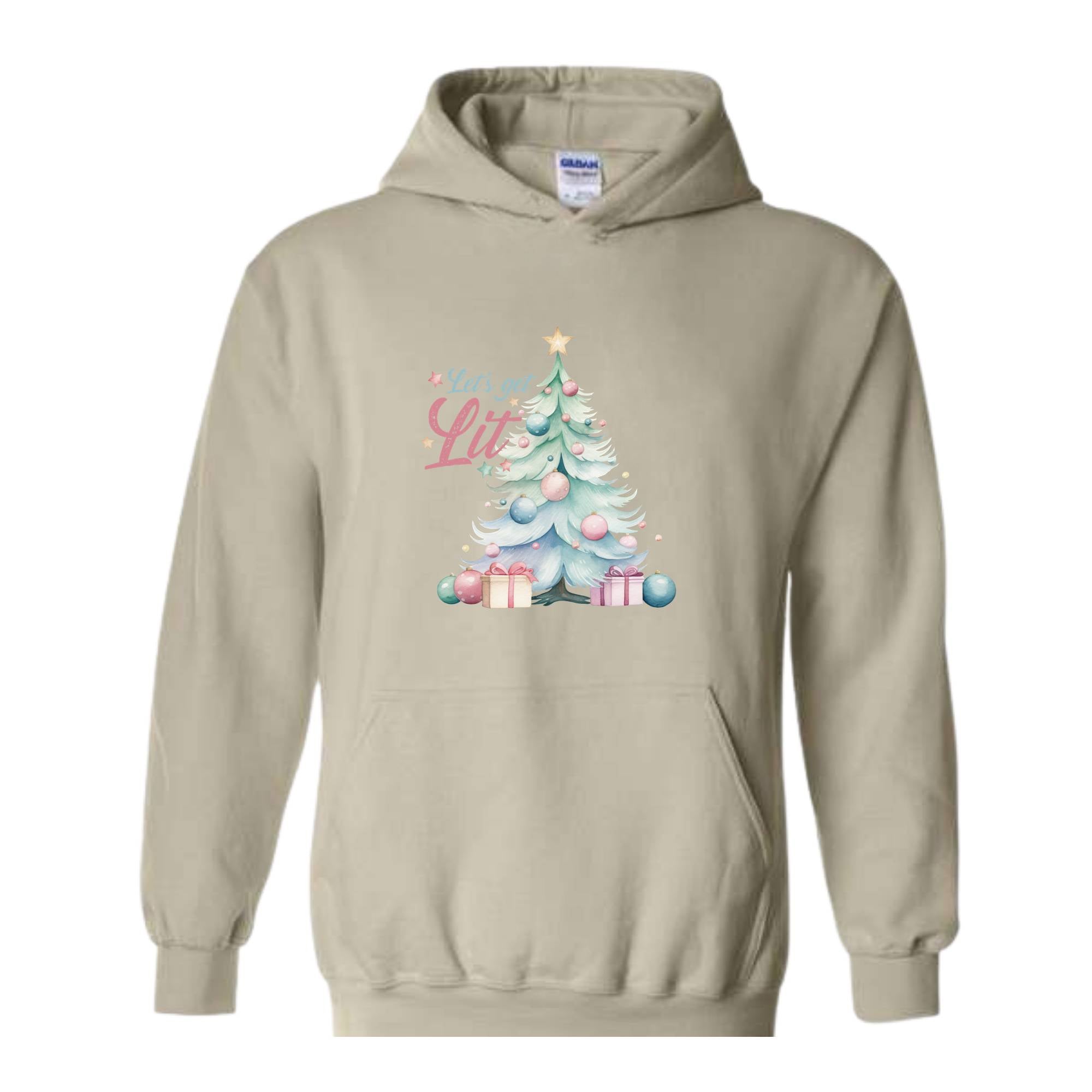 Let's Get Lit Hoodie, Cute Christmas Hoodie, Christmas Tree Hoodie, Christmas Gift, Holiday Hoodie, Xmas Gift, Women Christmas