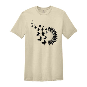 Sunflower Butterfly T-Shirt, Butterfly Tee, Sunflower Shirt, Floral Tee, Nature Lover Shirt, Botanical Tee