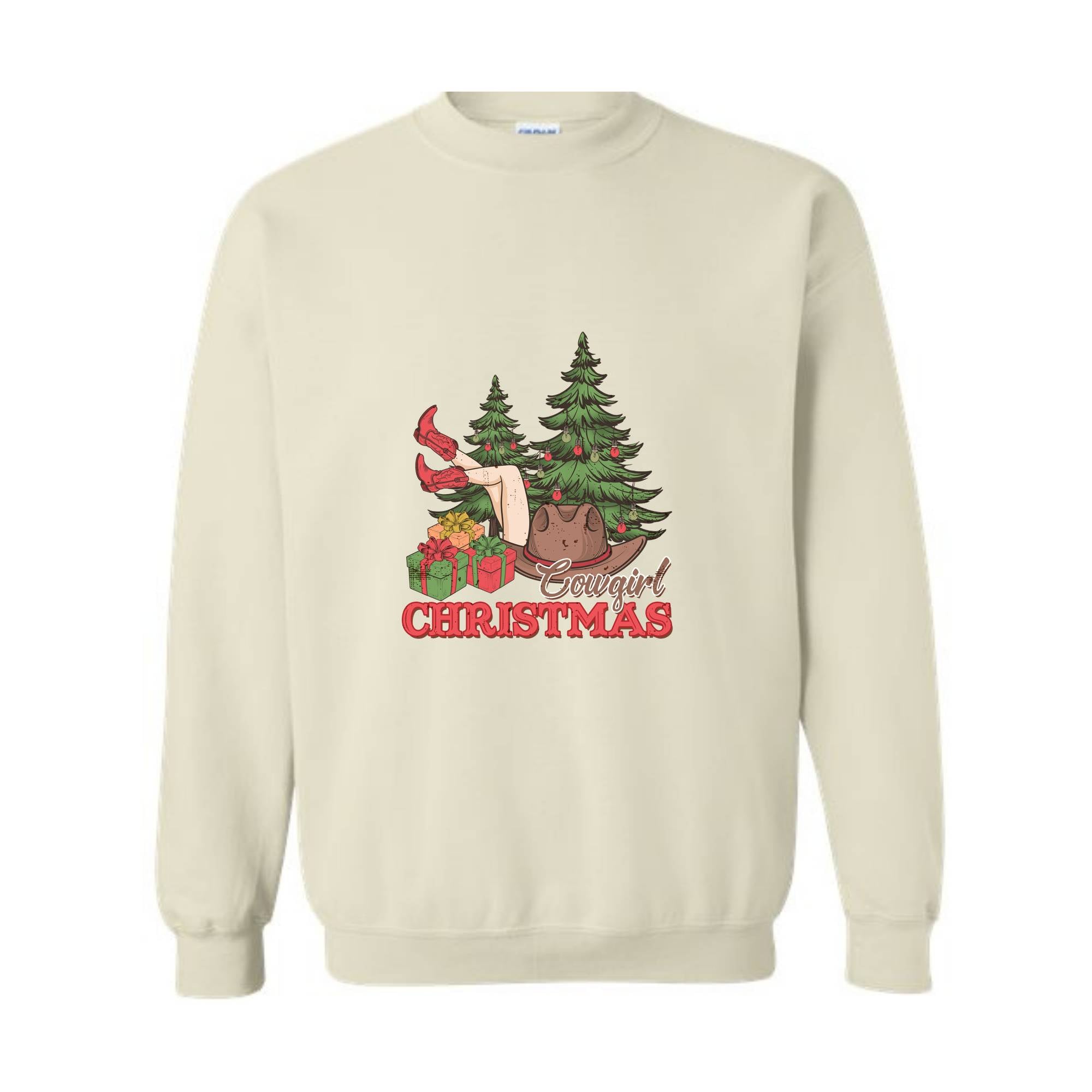 Cowgirl Christmas Tree Sweatshirt, Christmas Western Sweatshirt, Country Christmas Sweater, Western Santa Sweatshirt