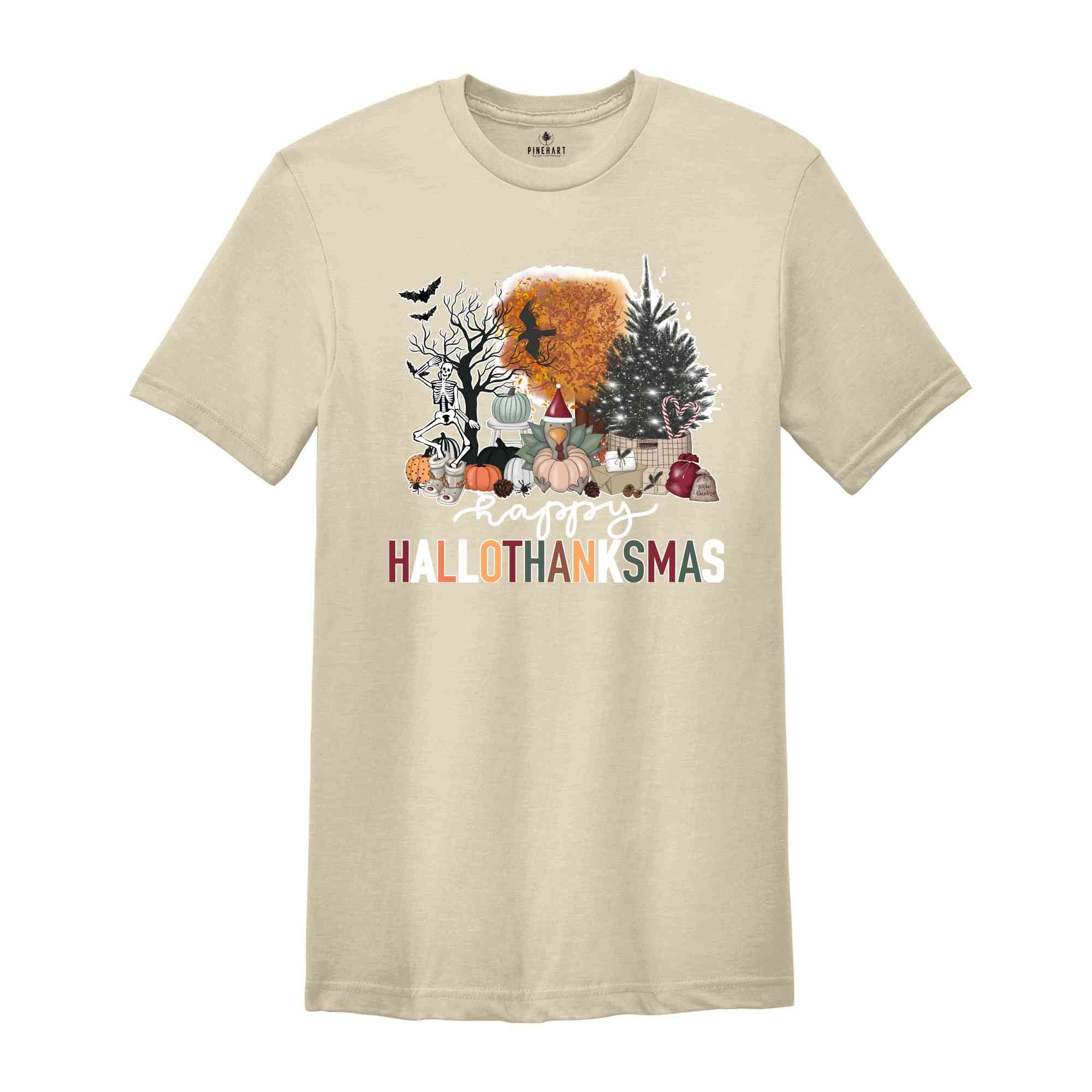 Happy Hallothanksmas Shirt, Happy Thanksgiving Tee, Thanksgiving Skeletons Shirt, Fall Shirt, Holiday Season Shirt, Autumn Tshirt