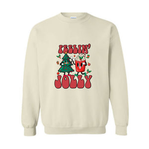 Feelin' Jolly Sweatshirt, Cute Christmas Sweater, Christmas Party Outfit, Christmas Crewneck Sweatshirt, Holiday Sweater, Christmas Gift