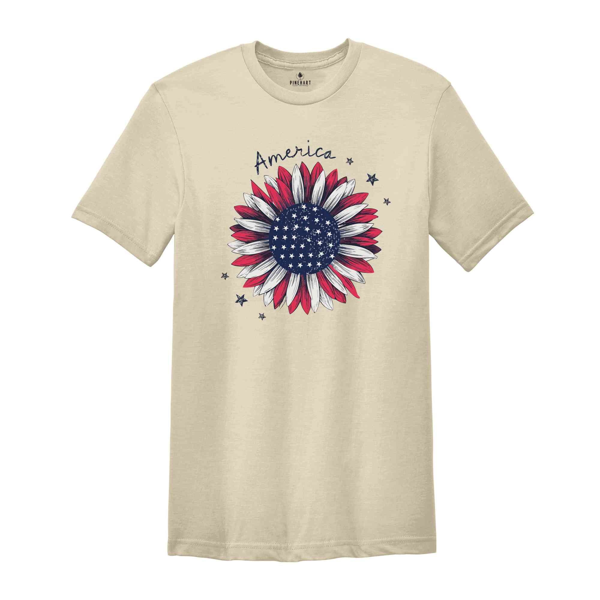 Vintage America Sunflower Shirt, USA Flag Flower Shirt, 4th Of July Shirt, Freedom Shirt, Independence Shirt