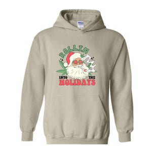 Rollin Into The Holidays Sweatshirt, Christmas Sweatshirt, Santa Claus Sweatshirt, Santa Smoking Weed Sweatshirt