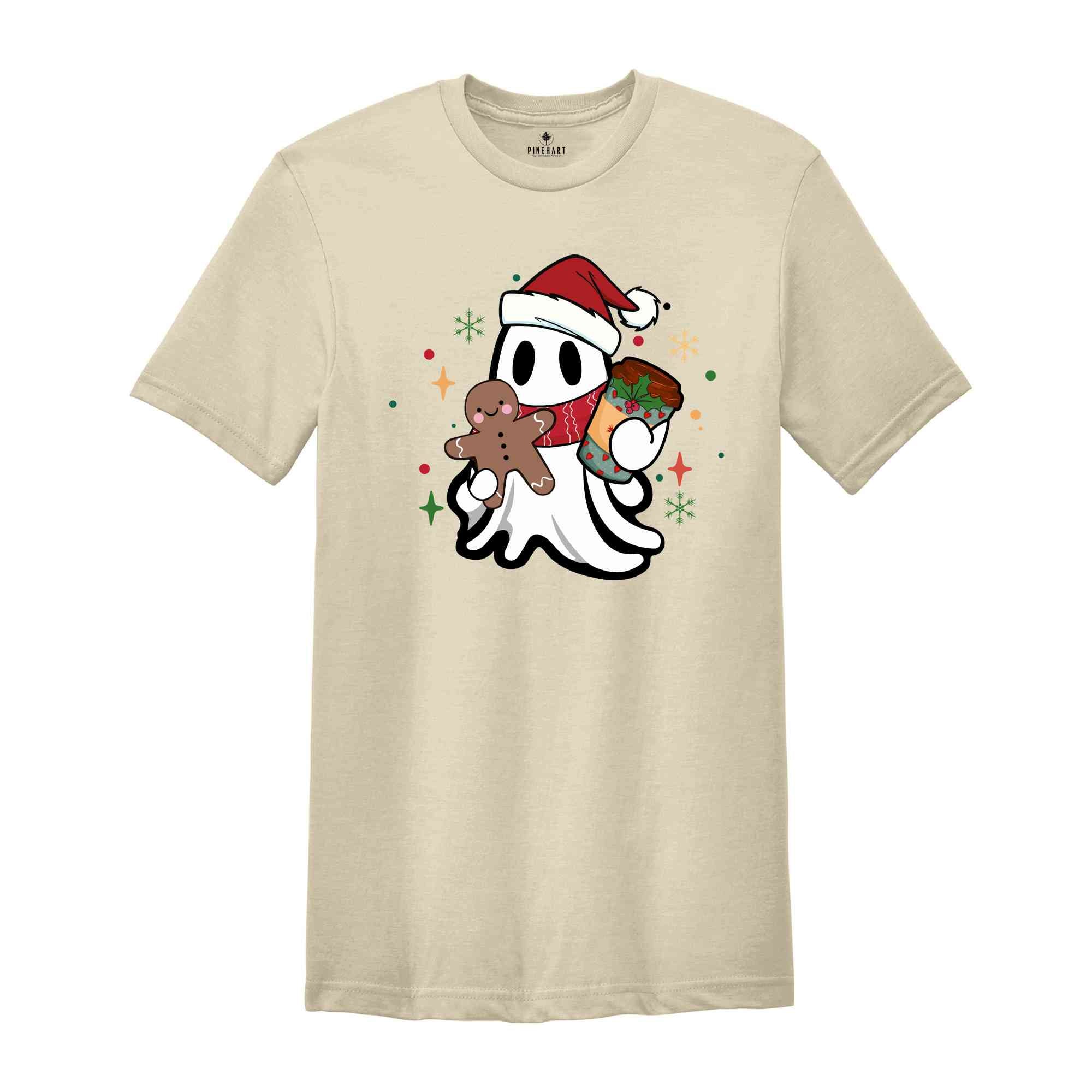 Cute Christmas Ghost With Coffee Shirt, Coffe Lover Christmas Shirt, Ghost Shirt, Cute Christmas Shirt, Christmas Gift, Coffee Shirt