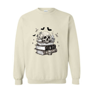 Spooky Skull Sweatshirt, Halloween Spell Books Sweatshirt, Spooky Sweater, Halloween Crewneck, Skull Shirt, Spell Books Shirt, Spooky Season