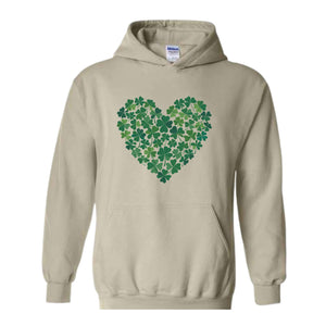 St. Patrick's Heart Sweatshirt, Shamrock Heart Hoodie, Lucky Shamrock Hoodie, Saint Patrick's Gift, Lucky Four Leaf Hoodie, Clover Hoodie