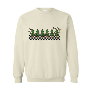 Christmas Tree Sweatshirt, Checkered Trees Sweat, Santa Christmas Tee