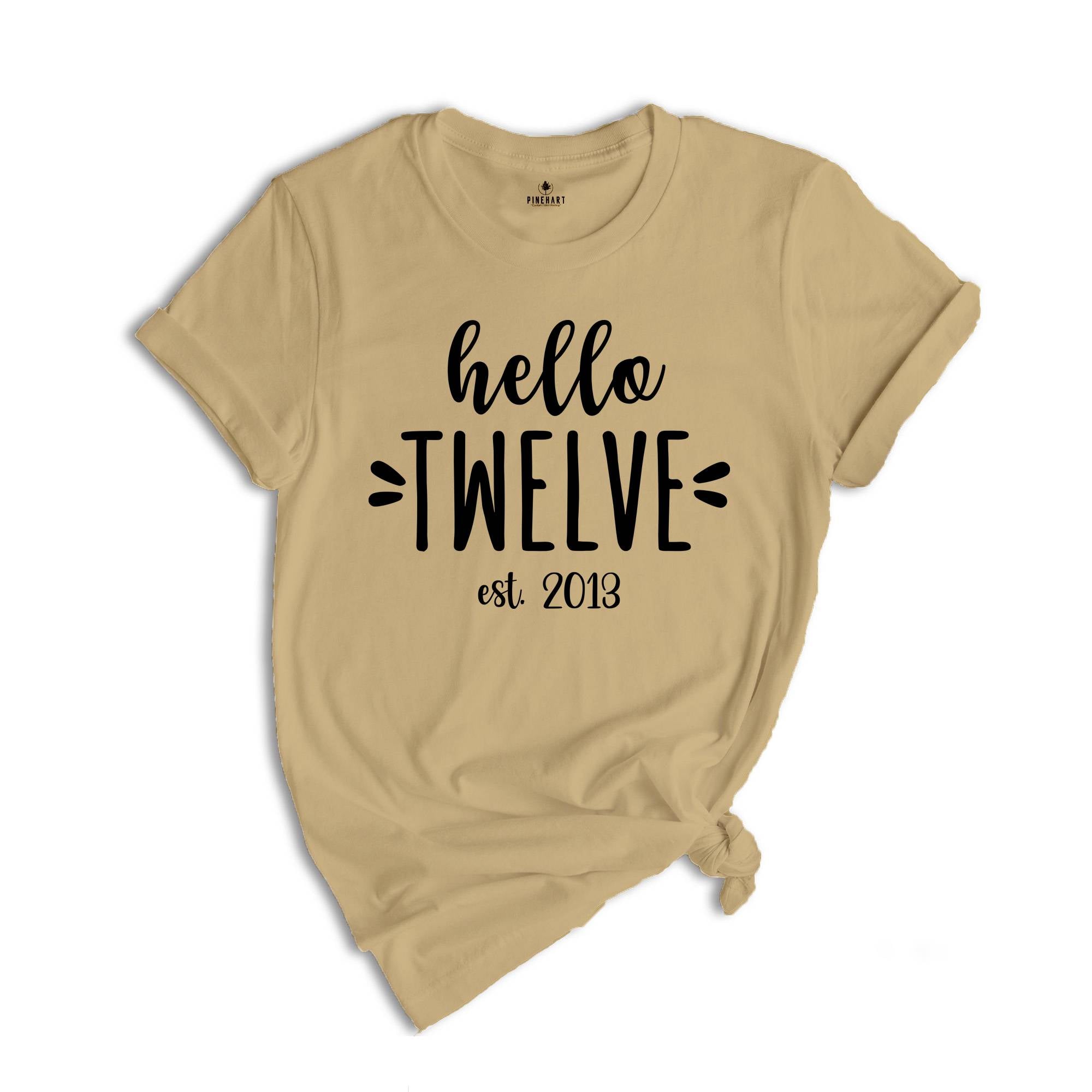 Hello Twelve Est 2012, Birthday Gift, Birthday Shirts, Kids Birthday, Twelve Birthday Gift, Girl Birthday Party, Twelve Years Shirt