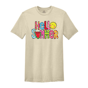 Hello Summer T-Shirt, Summer Break Shirt, Vibrant Summer Shirts, Beach Shirt, Summer Vacation Gifts, Summer Trip Matching Shirts