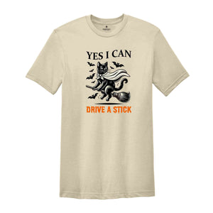 Yes I Can Drive A Stick Witch Shirt, Retro Halloween Witch Party Shirt, Funny Spooky Season Witchy Shirt, Trick or Treating T-Shirt