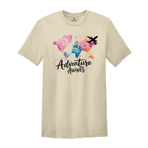 Adventure Awaits T-Shirt, Travel Gift, Vacation Shirt, World Map Shirt, Airplane Mode Shirt, Gifts For Traveler